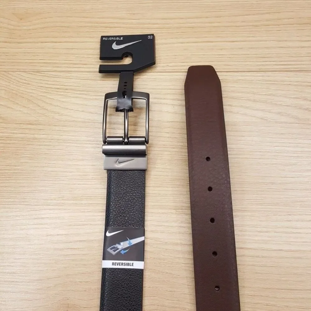 NIKE Belt Mens 32 Black Brown Pebble Grain Reversible Casual Golf