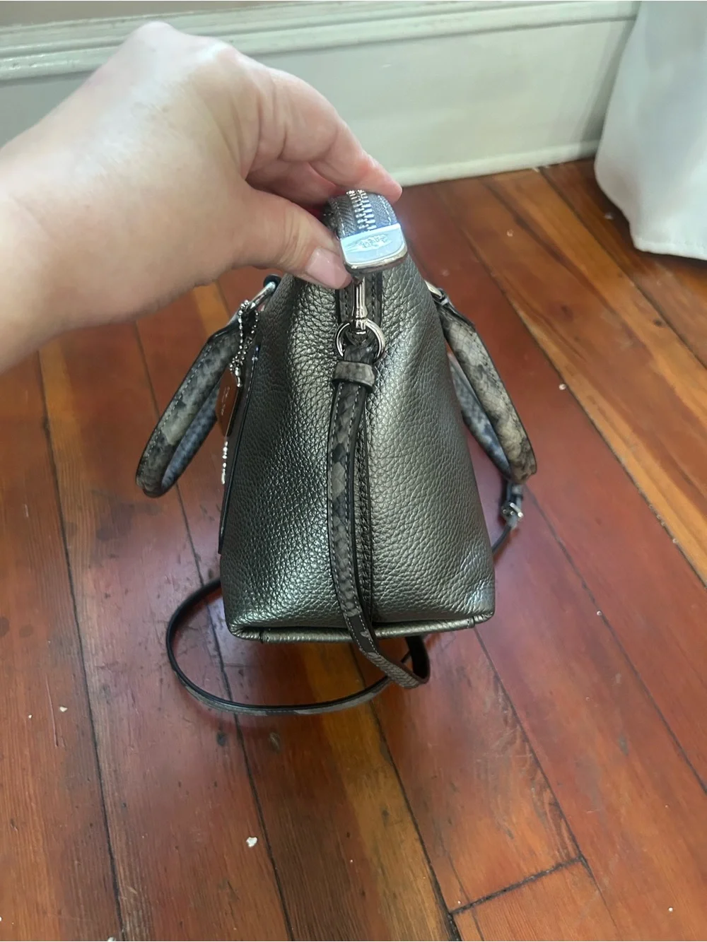 Coach Mini Emma Metallic Pebbled Leather Satchel