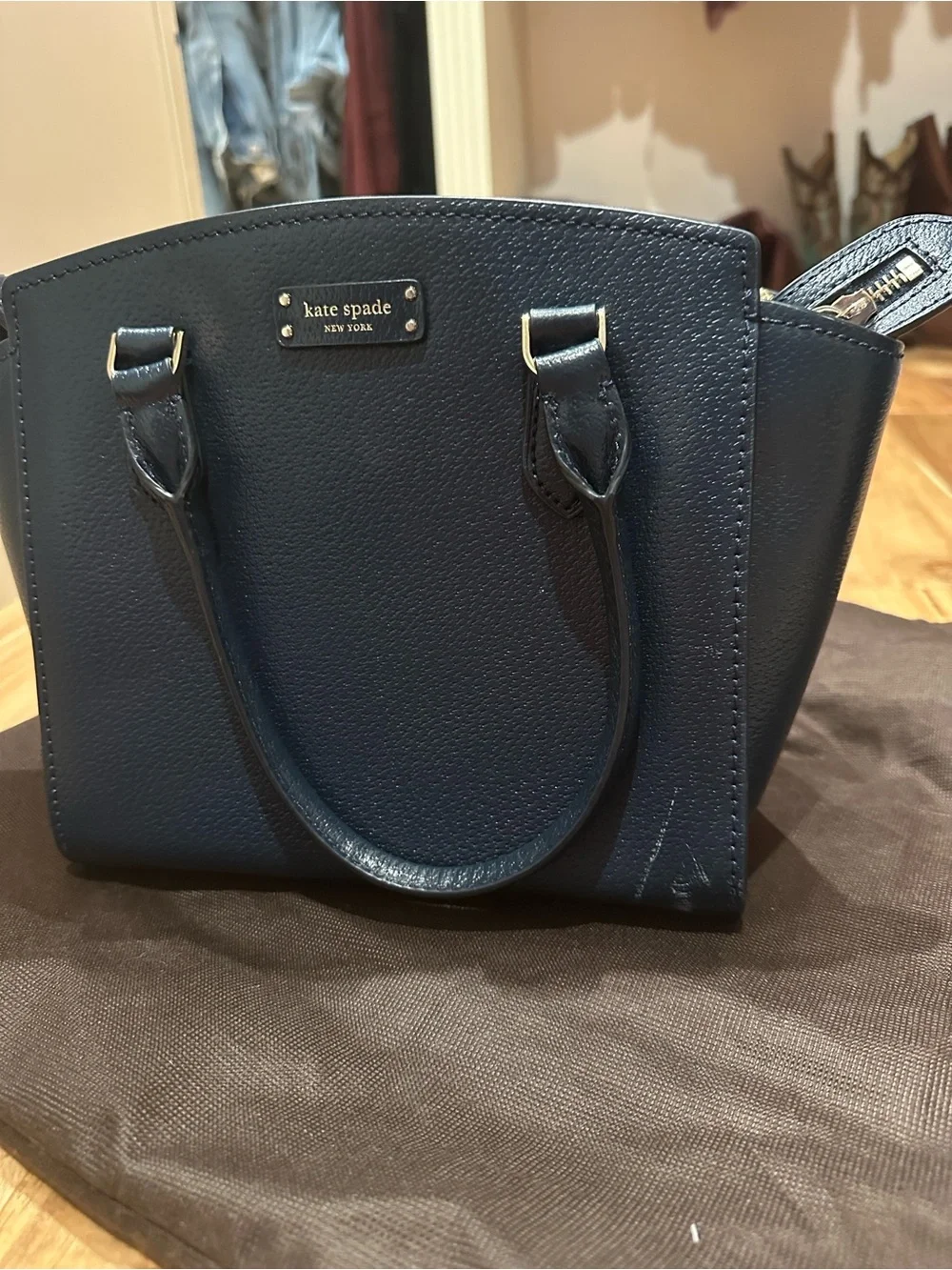 kate spade navy pebbled leather crossbody satchel