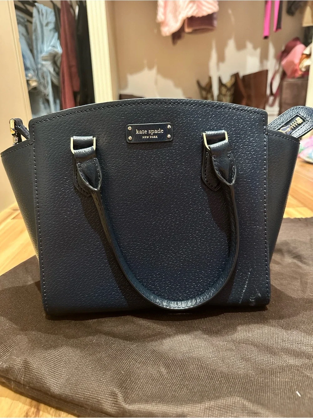kate spade navy pebbled leather crossbody satchel