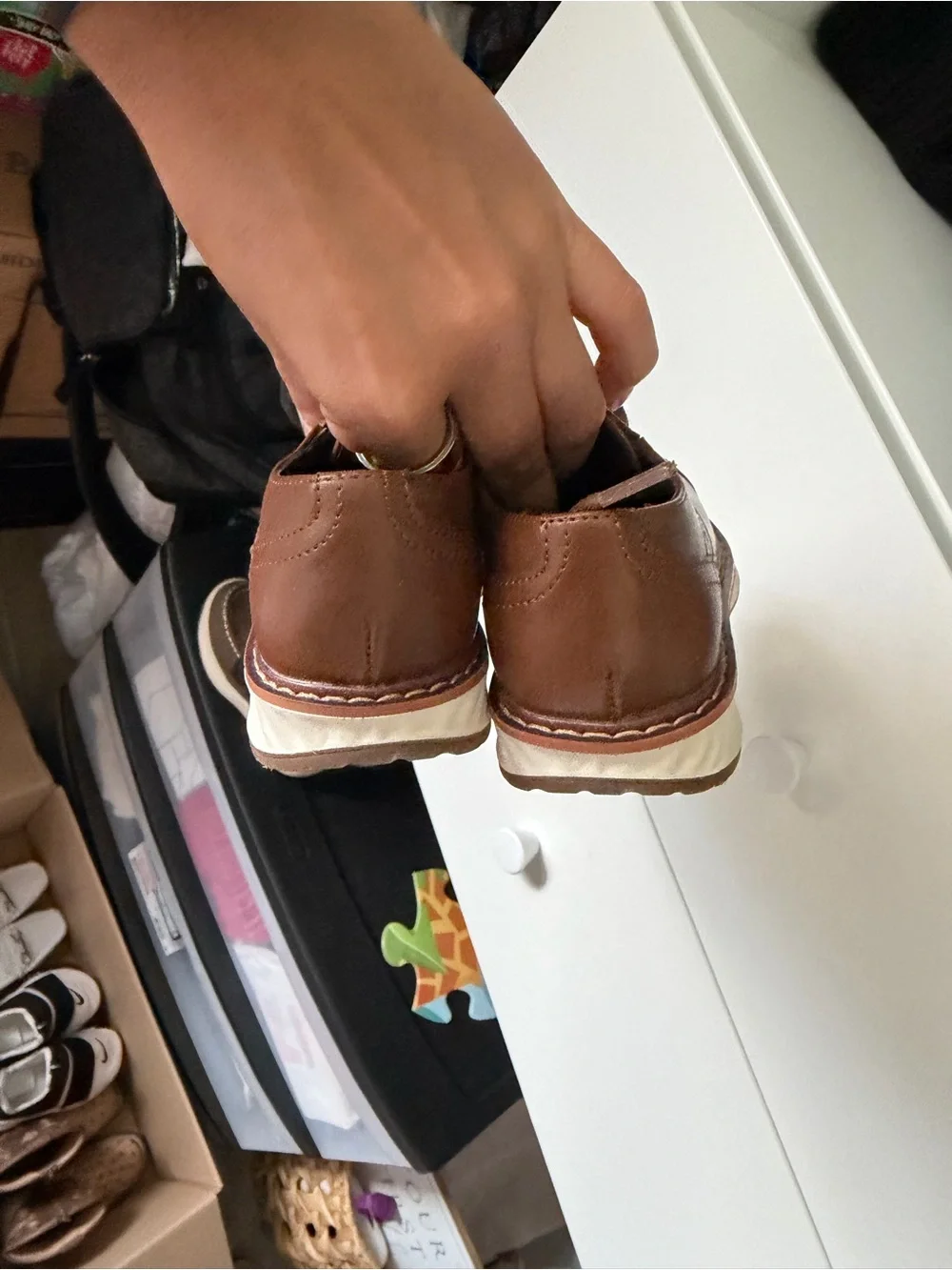 Stafford Brown Leather Derby Shoes with White Sole