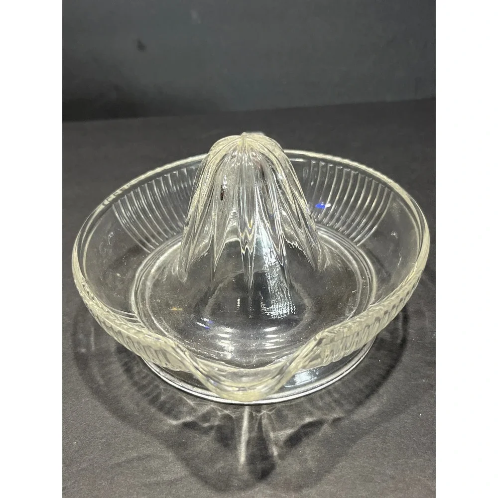 Vintage Clear Glass Citrus Juicer Reamer with Handle and Spout Ribbed Design