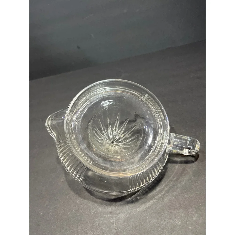 Vintage Clear Glass Citrus Juicer Reamer with Handle and Spout Ribbed Design
