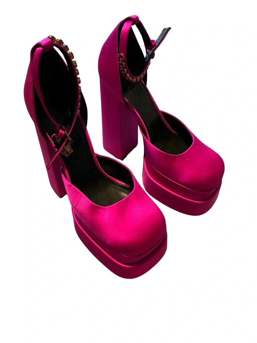 Versace Pink Aevitas Platform Pumps with Jeweled Ankle Strap