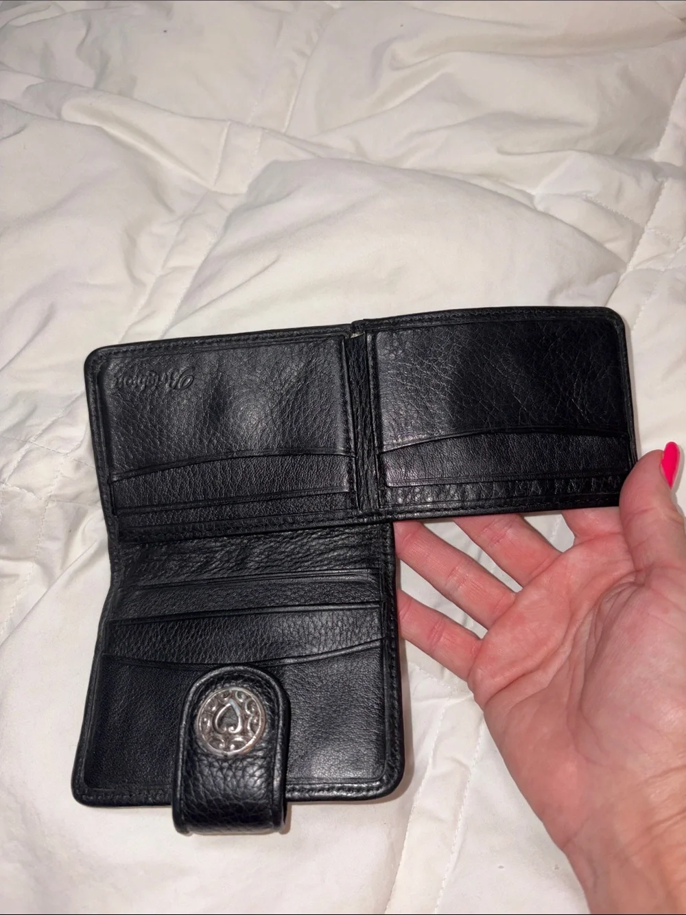 RARE HTF Vintage Brighton Black Leather hearts Embossed Bifold Wallet