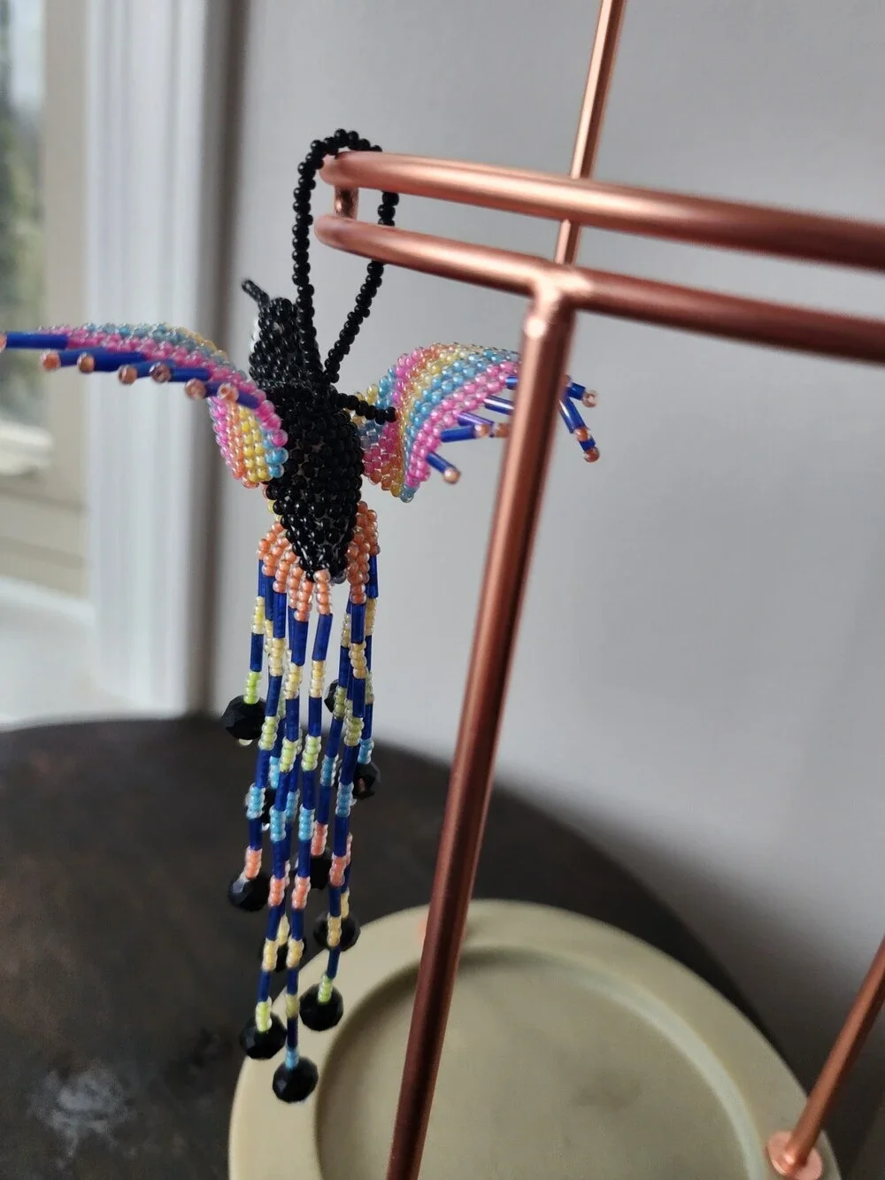 Huichol Beaded Hummingbird Key Chain Mexican Folk Art Bird 6” Sun Catcher A22