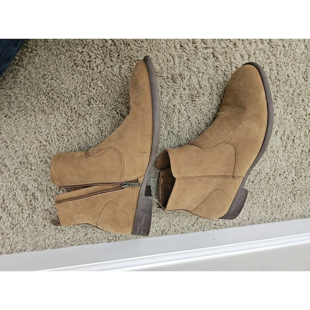 Jonsen Milan Mens 10M Tan Brown Suede Amy Side Zip Ankle Booties Shoes
