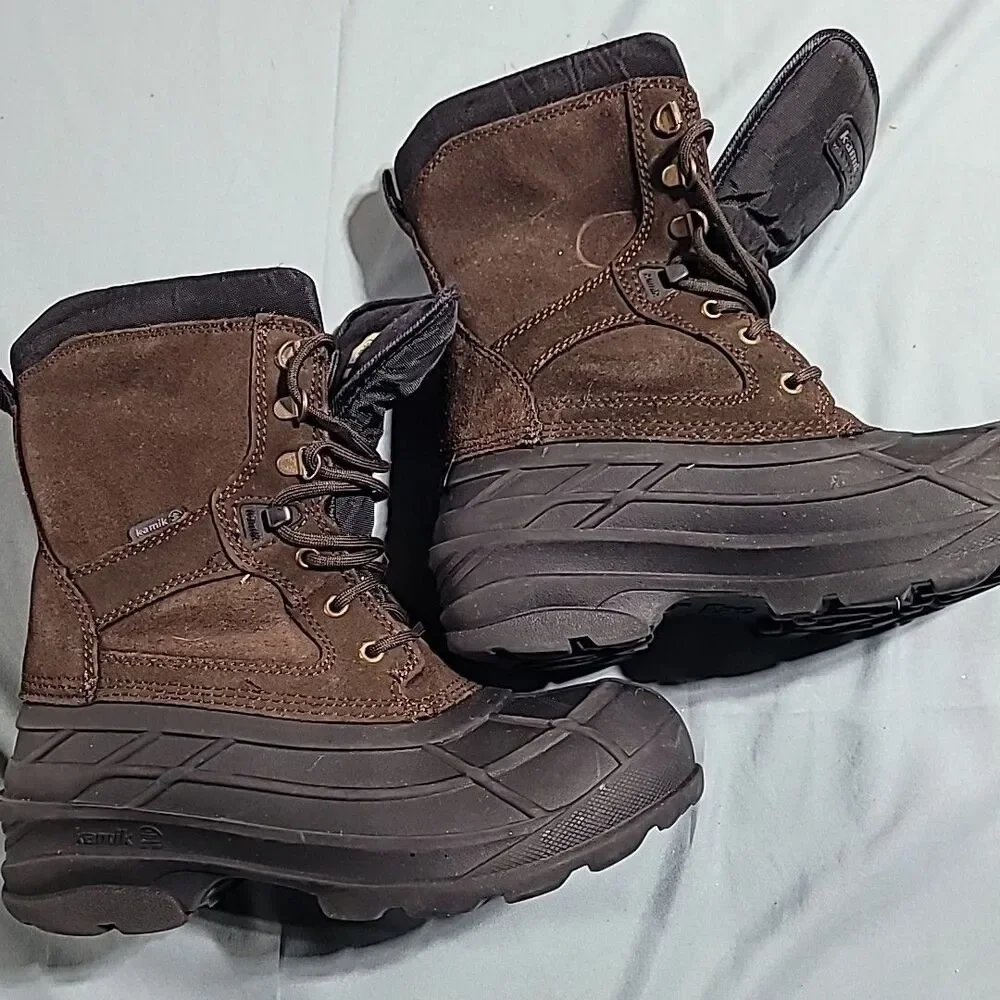 Kamik Nationplus Mens Winter Boot Black Brown WK0097R Waterproof Heat-MX Size 7