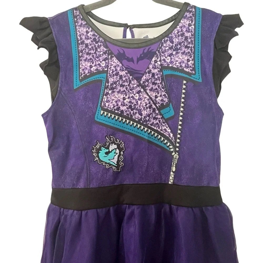 Disney Descendants 3 Mal Costume Dress Girls Large 10/12 Purple Ruffle Tulle