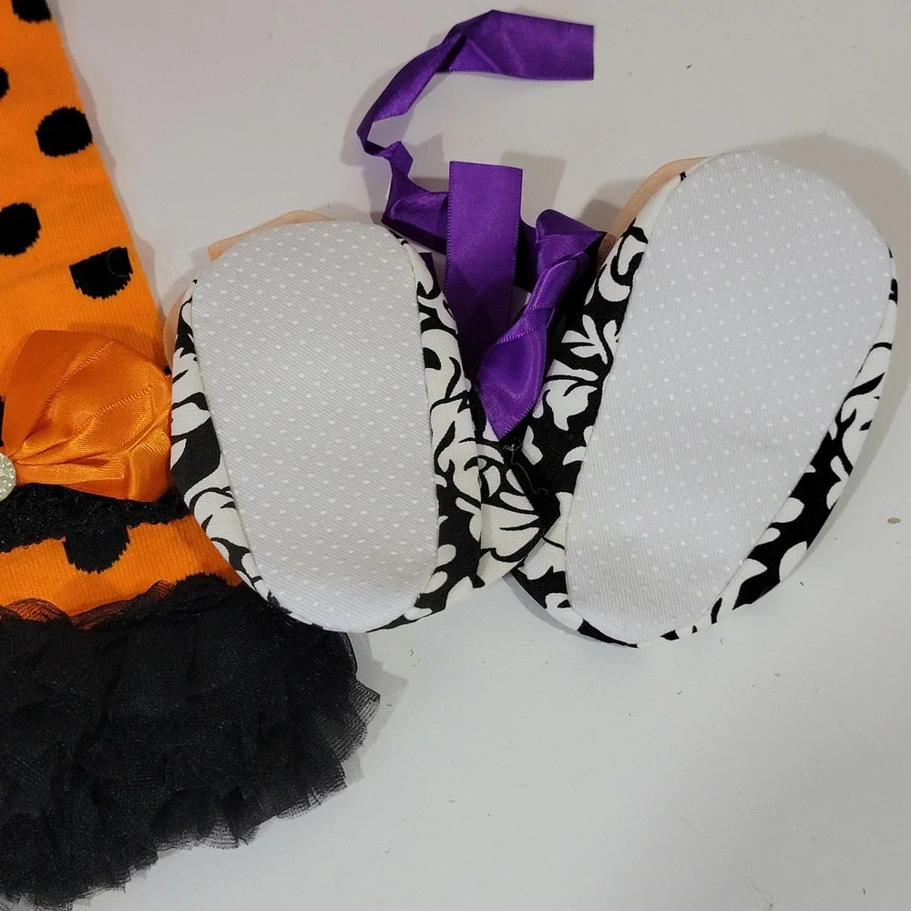 AOZKY Baby Girls Halloween Pumpkin Tutu Bodysuit Leg Warmers Shoes Set 6-12M