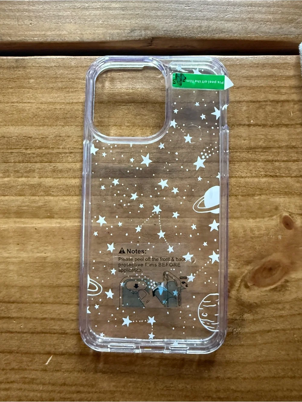 iPhone 15 Pro Max Clear Star & Planet Phone Case – White Print