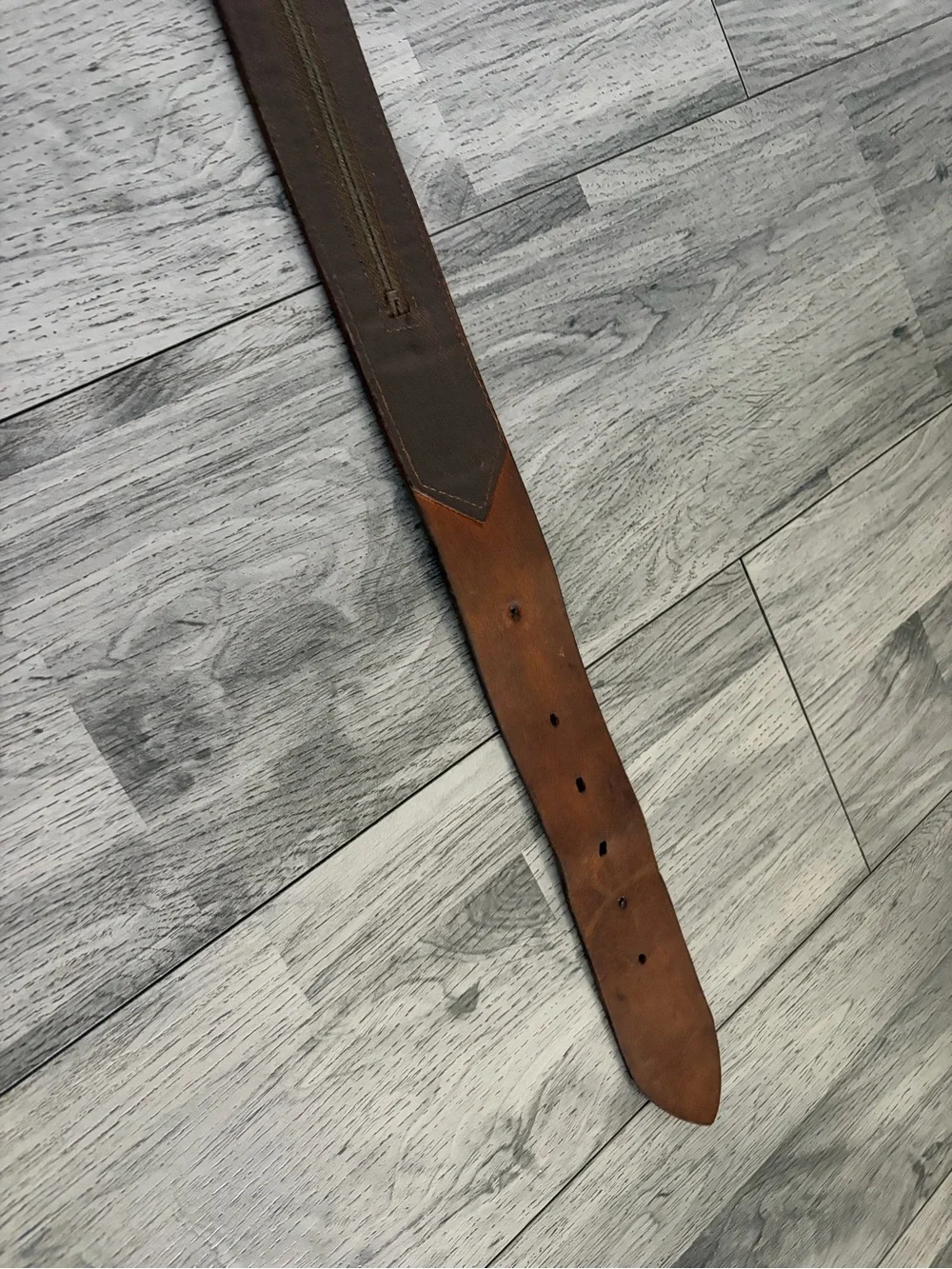 True Vintage 1950 Brown Leather Belt Brass Buckle Hidden Talon Zipper Sz 30-32