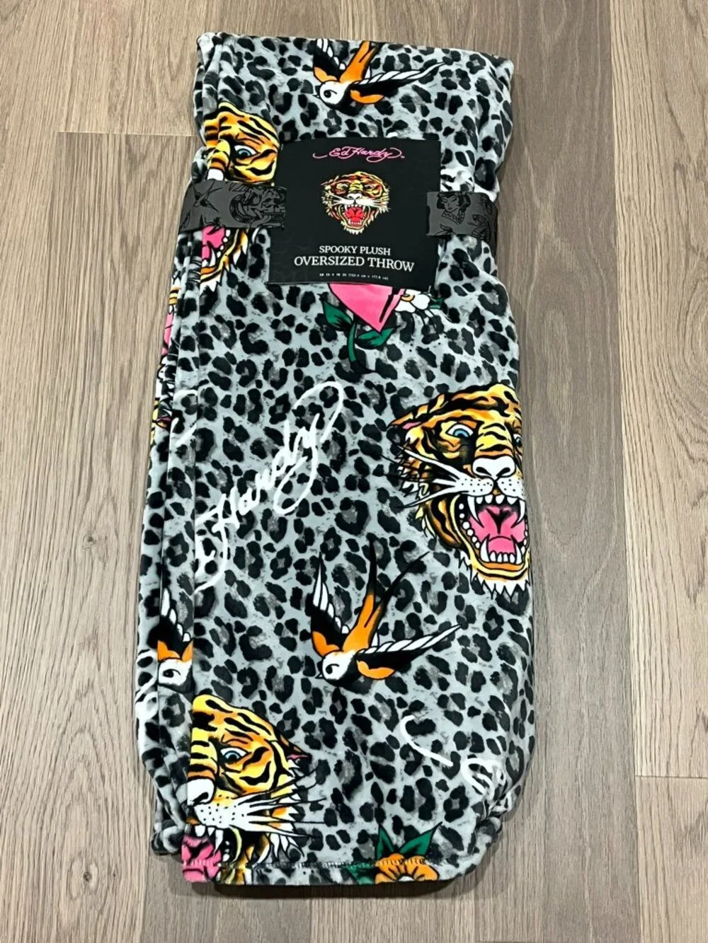 ED HARDY Throw Blanket 60x70 Tiger Bird Floral Cheetah Leopard Y2K Tattoo Spooky