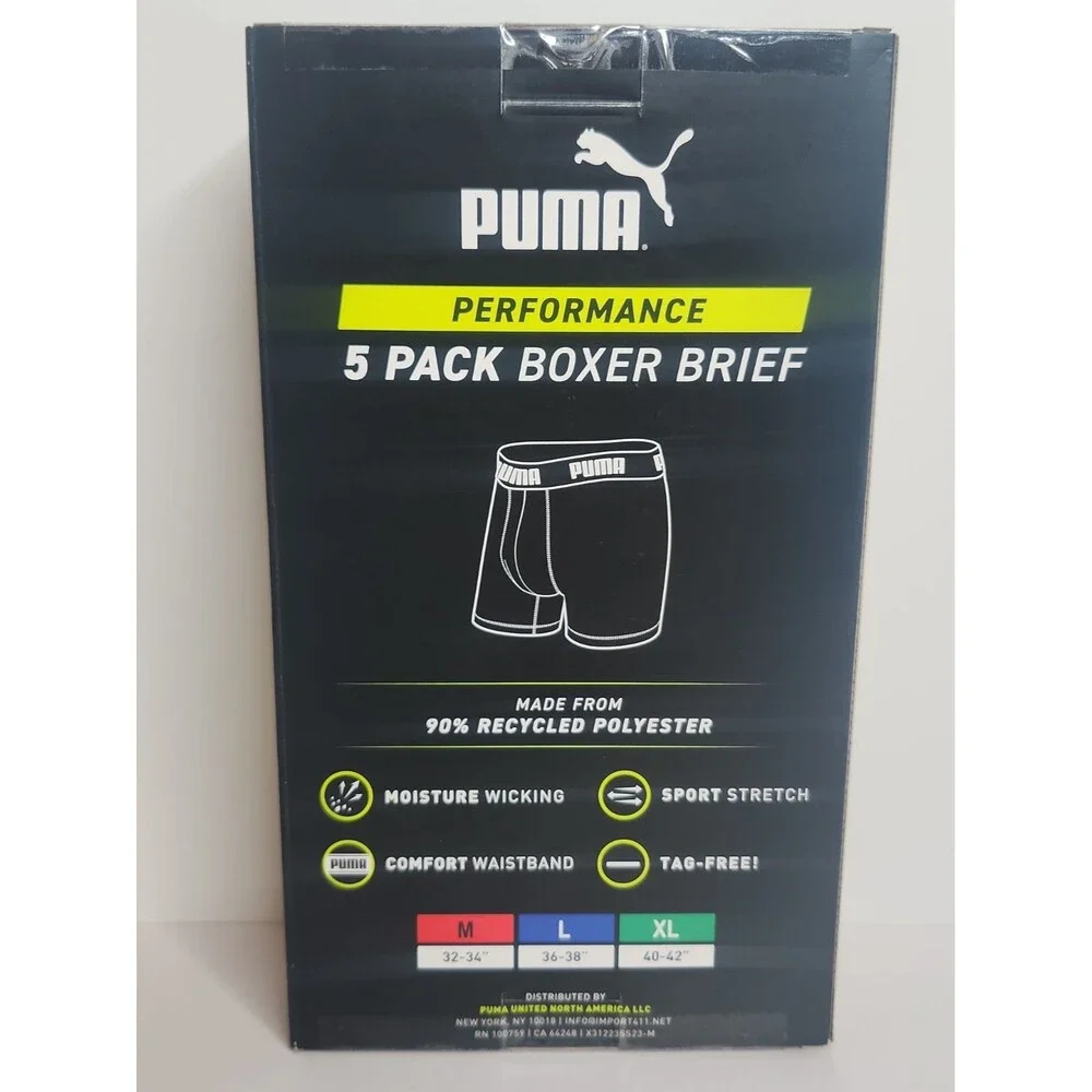 5 Pack PUMA Men's Sport Luxe Performance Boxer Brief LARGE Moisture Wicking NIB