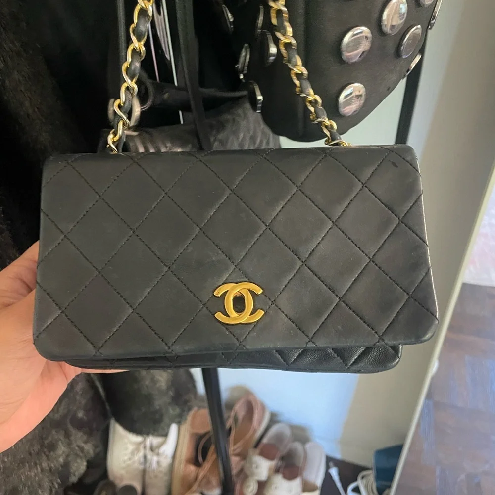 Chanel Black Quilted Lambskin Shoulder Bag with Gold Hardware