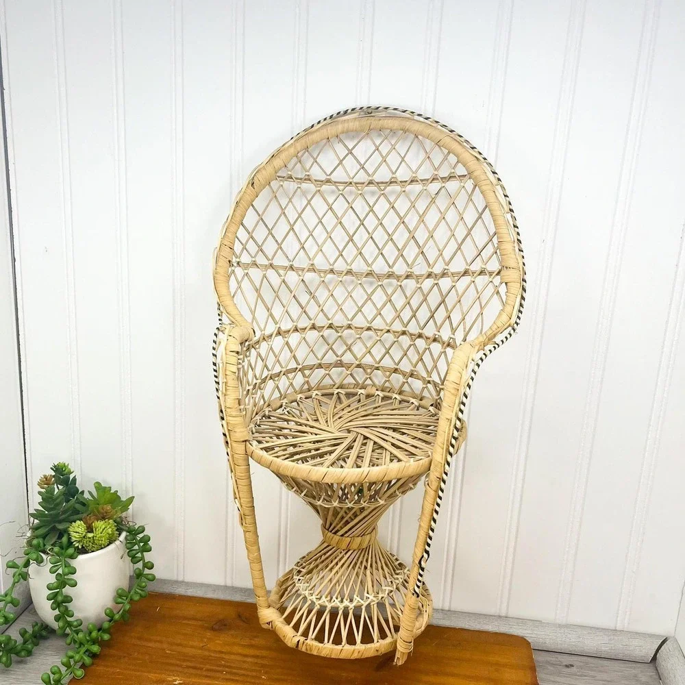 Vintage Wicker Peacock Doll Chair‎ – Miniature Plant Holder