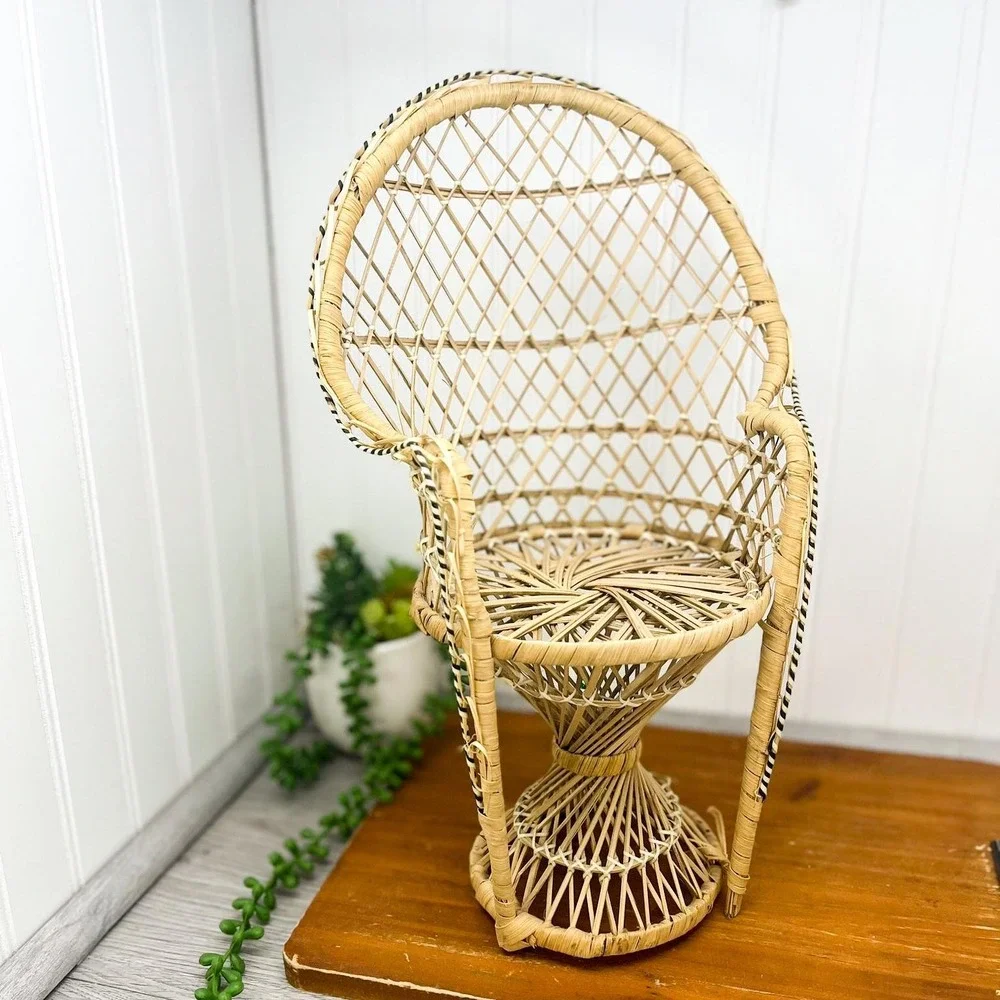 Vintage Wicker Peacock Doll Chair‎ – Miniature Plant Holder