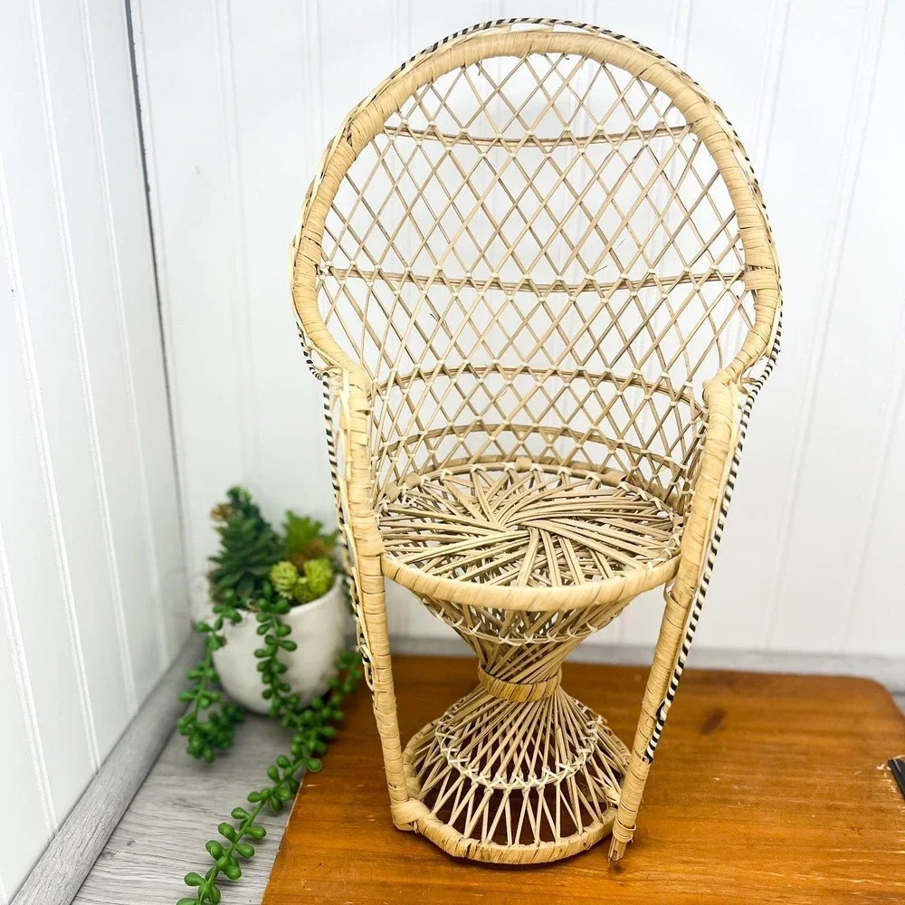 Vintage Wicker Peacock Doll Chair‎ – Miniature Plant Holder