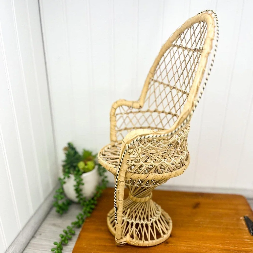 Vintage Wicker Peacock Doll Chair‎ – Miniature Plant Holder