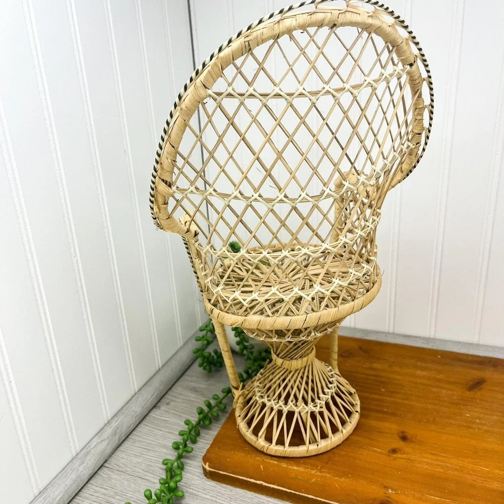 Vintage Wicker Peacock Doll Chair‎ – Miniature Plant Holder