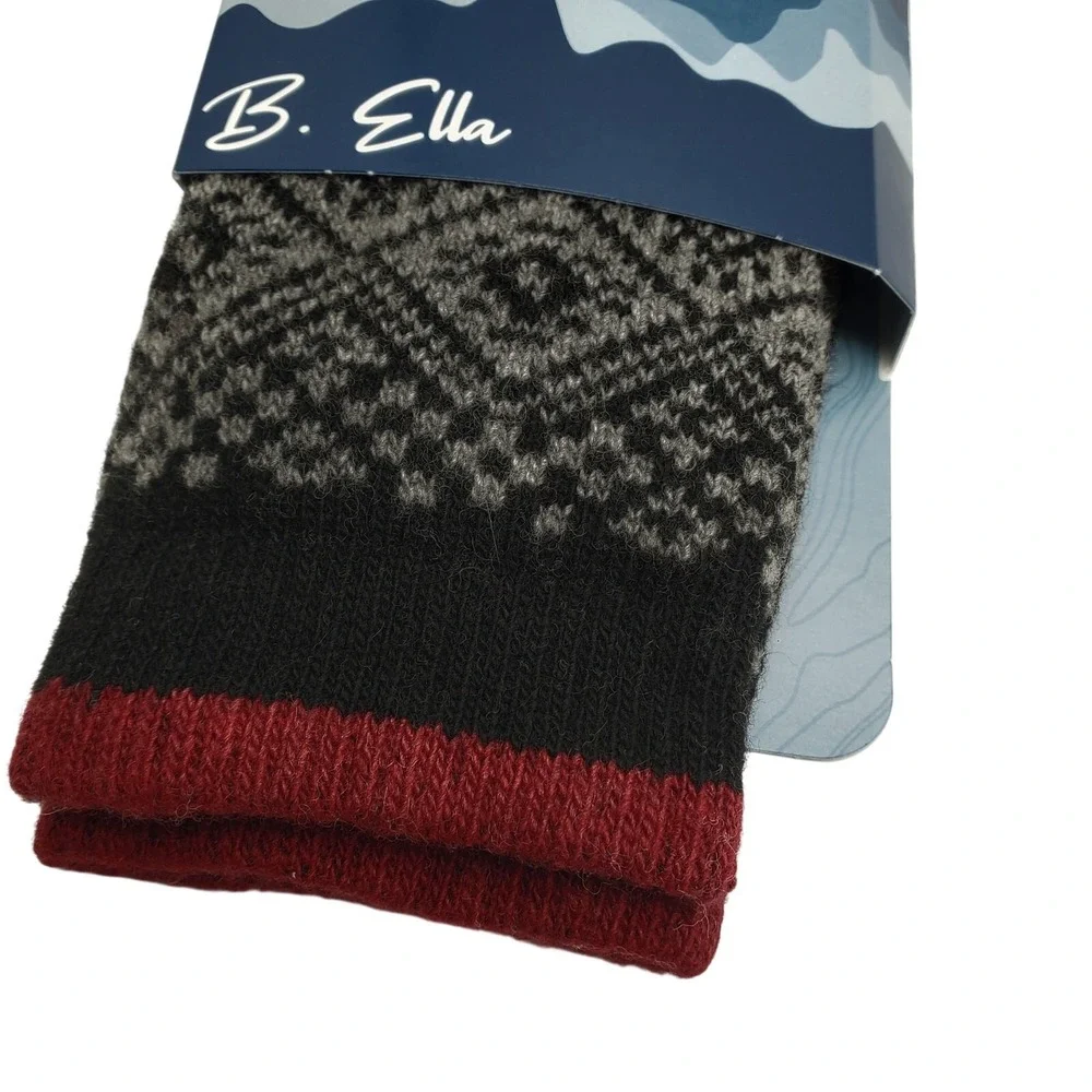 Fair Isle Wool Crew Socks Medium Black Red Cashmere Black Red B.Ella INGRID Cozy