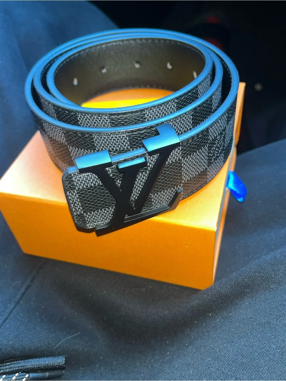 Louis Vuitton Black Damier Canvas Belt with Matte Black LV Buckle