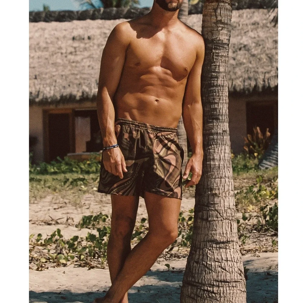 Skate Nick Swim Trunks Mens XS Brown Escondido Abstract Mesh Lining Resort