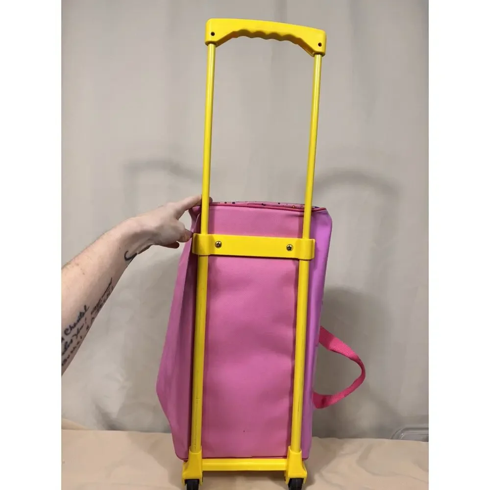 Going to Grandma’s Kids Rolling Suitcase Pink Yellow Train Animals Travel Bag