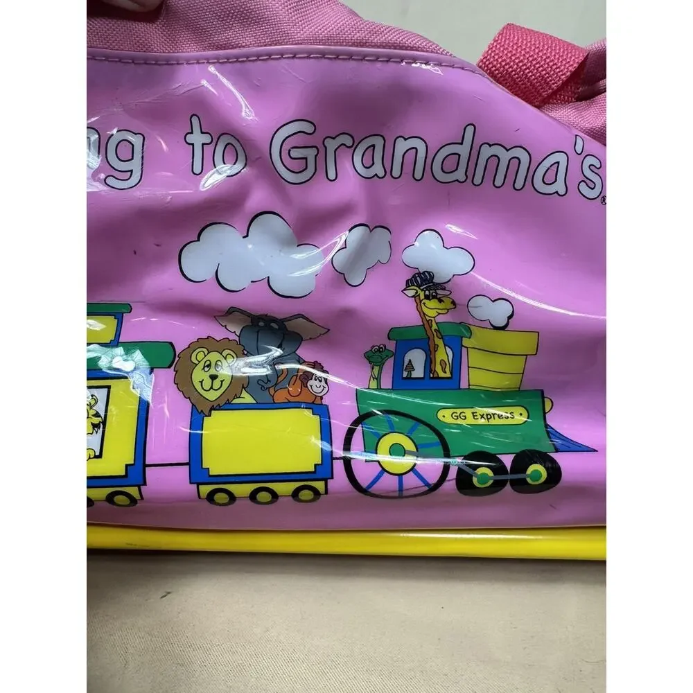 Going to Grandma’s Kids Rolling Suitcase Pink Yellow Train Animals Travel Bag