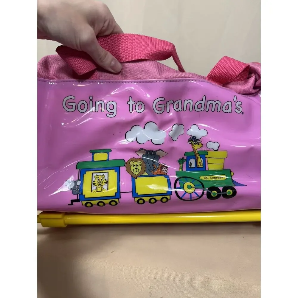 Going to Grandma’s Kids Rolling Suitcase Pink Yellow Train Animals Travel Bag