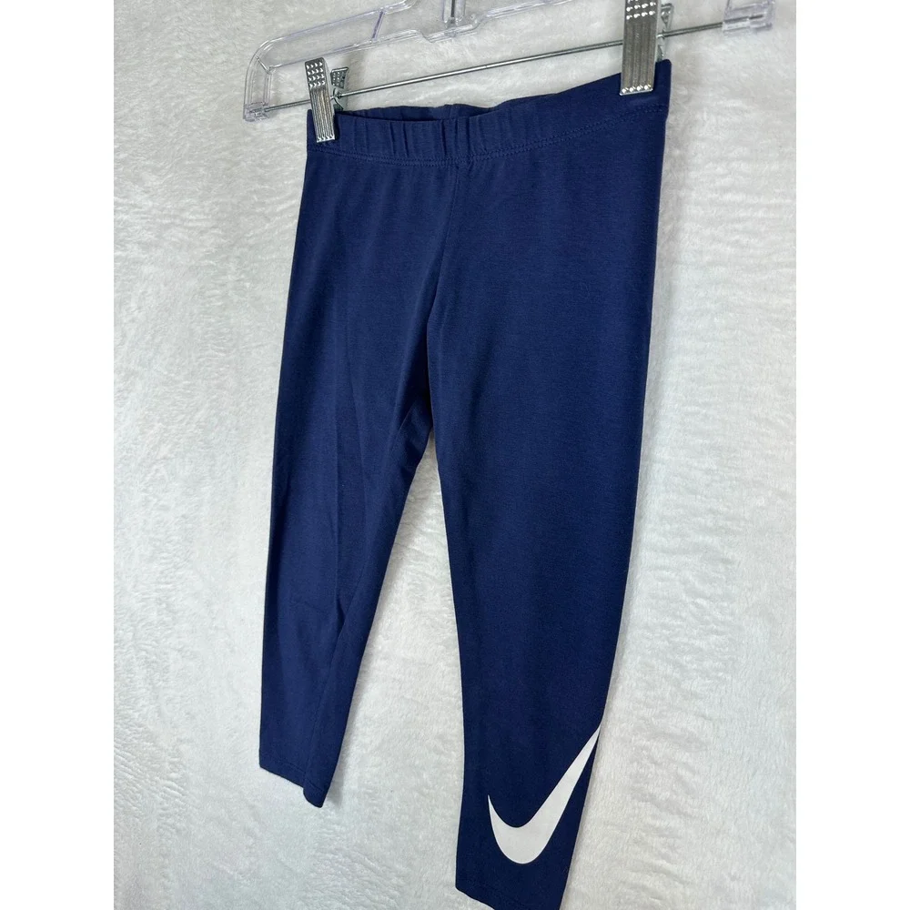Nike Leggings Girls XS 4 Navy Blue White Swoosh Logo Athletic Pants
