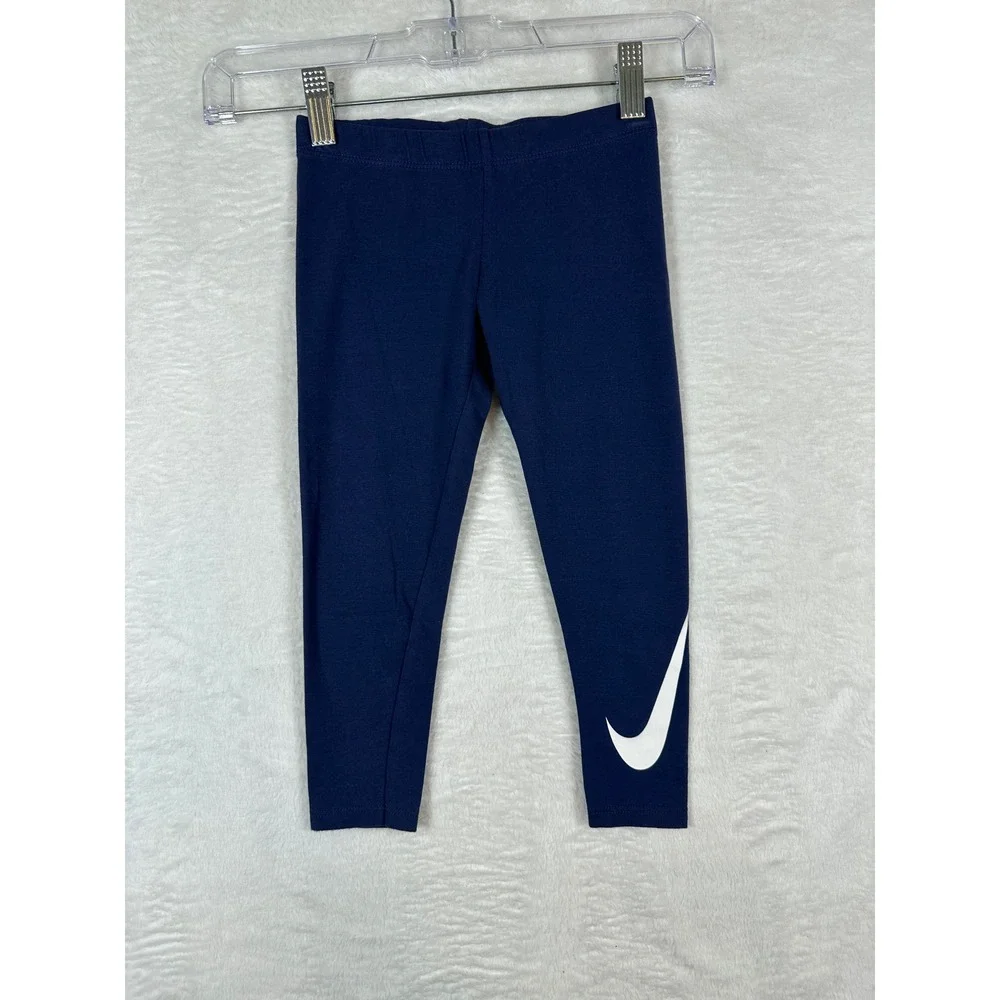 Nike Leggings Girls XS 4 Navy Blue White Swoosh Logo Athletic Pants