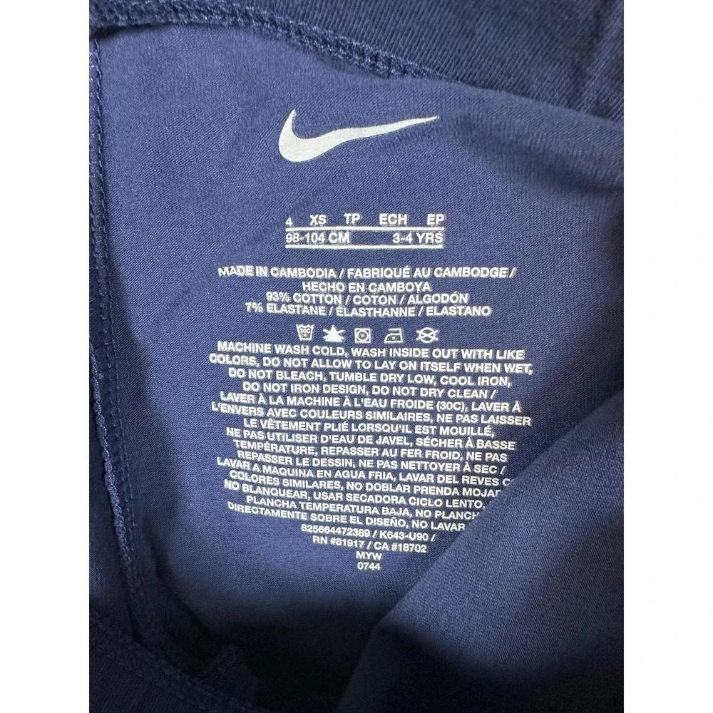 Nike Leggings Girls XS 4 Navy Blue White Swoosh Logo Athletic Pants