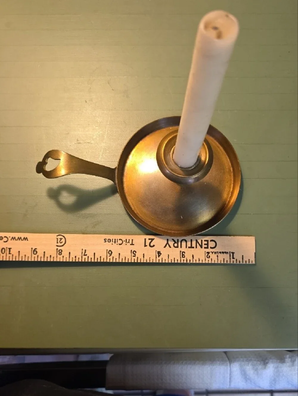 Brass Chamberstick Candle Holder with Cream Taper Candle