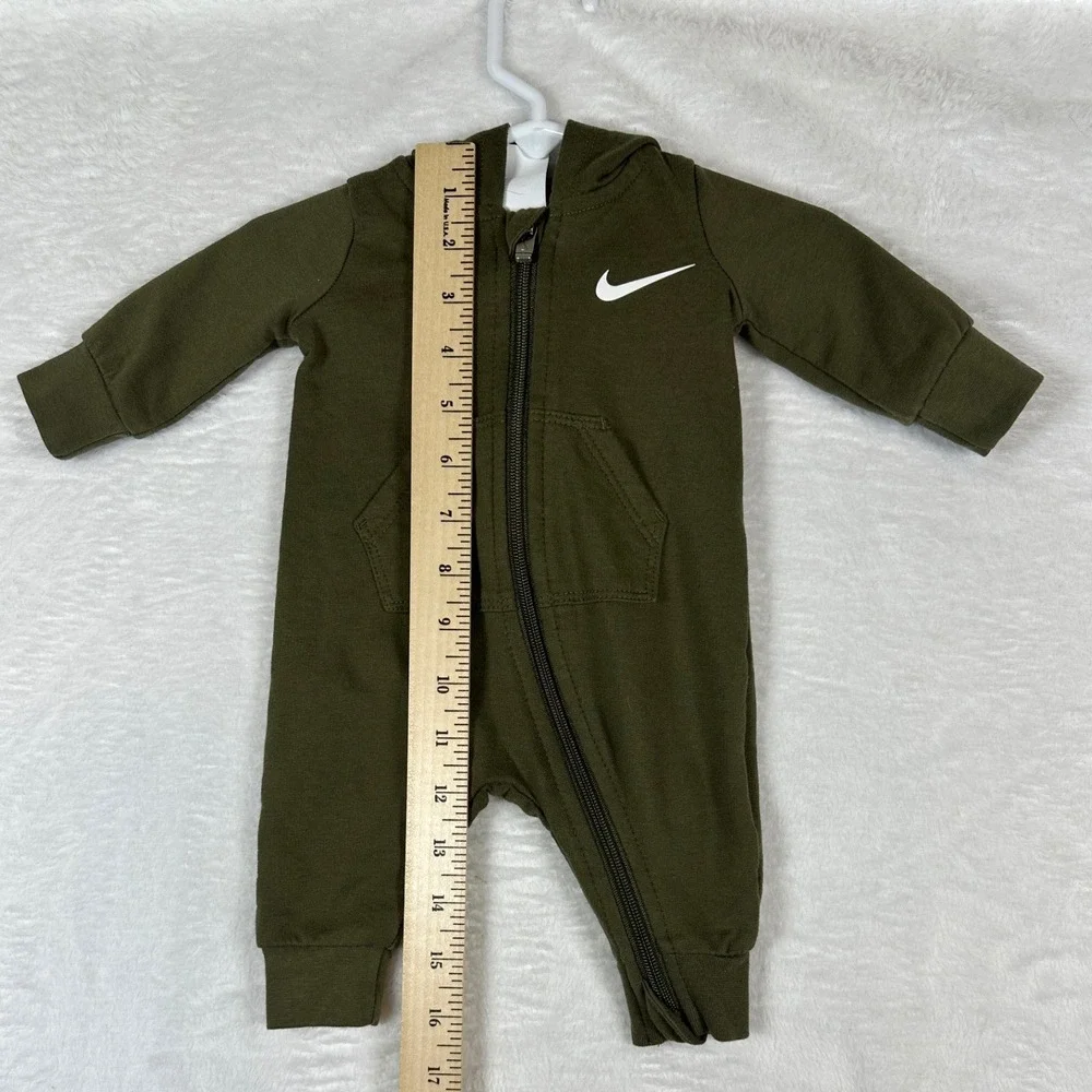 Nike Hooded Coverall Newborn Olive Green Full Zip Fleece Romper