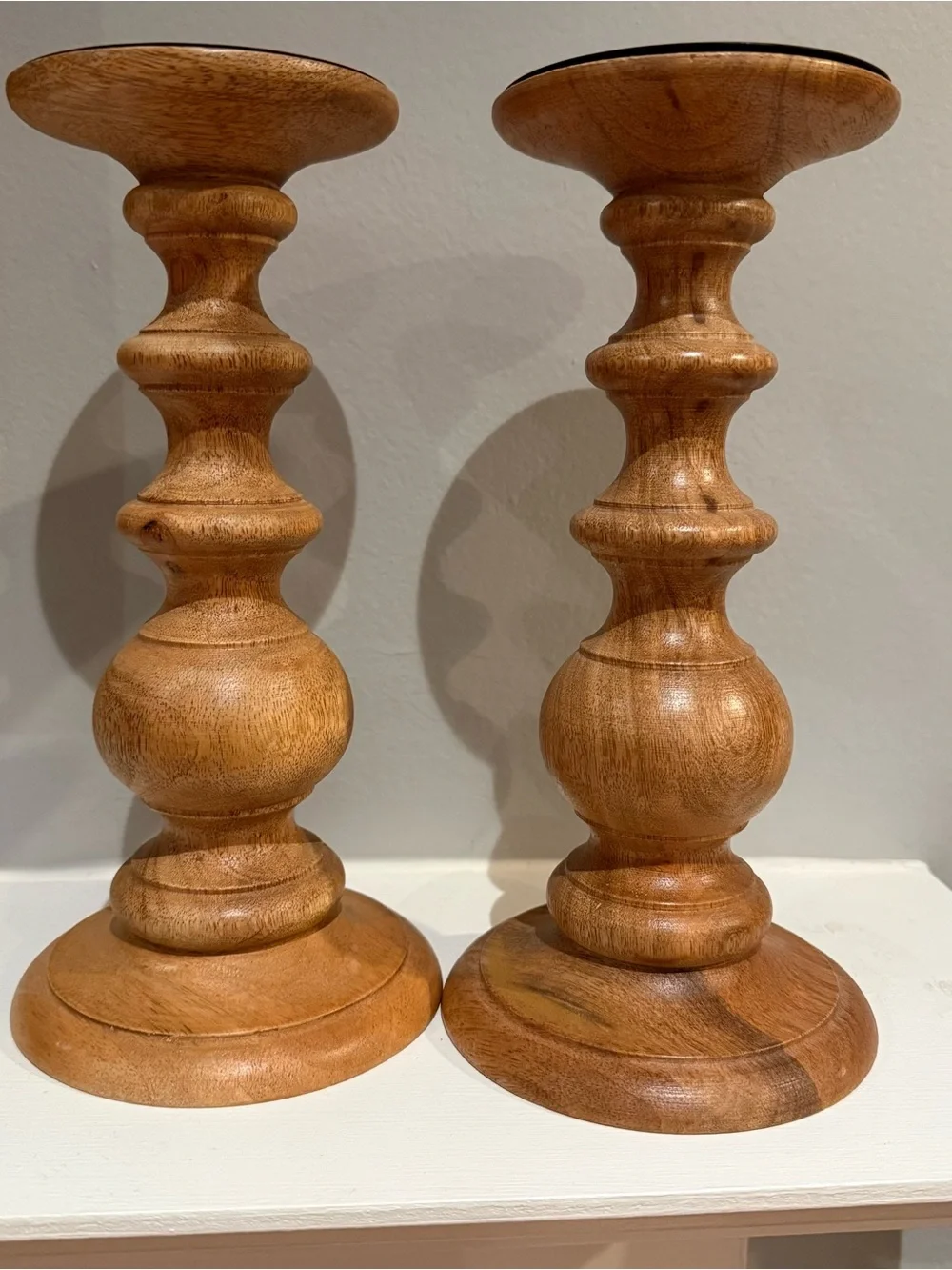Ashland Wooden Turned Candlestick Pair - Light Brown