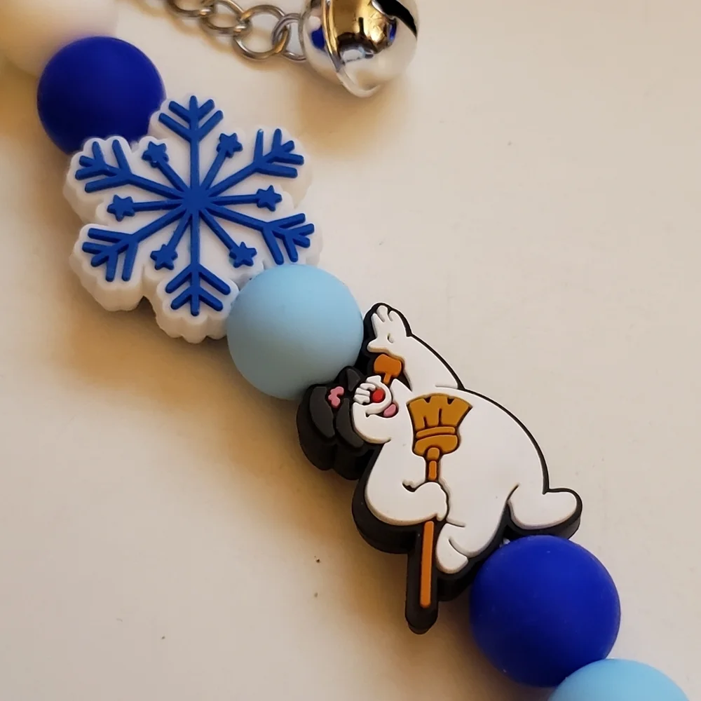 Handmade Frosty The Snowman Beaded Silicone Focal Bead Keychain