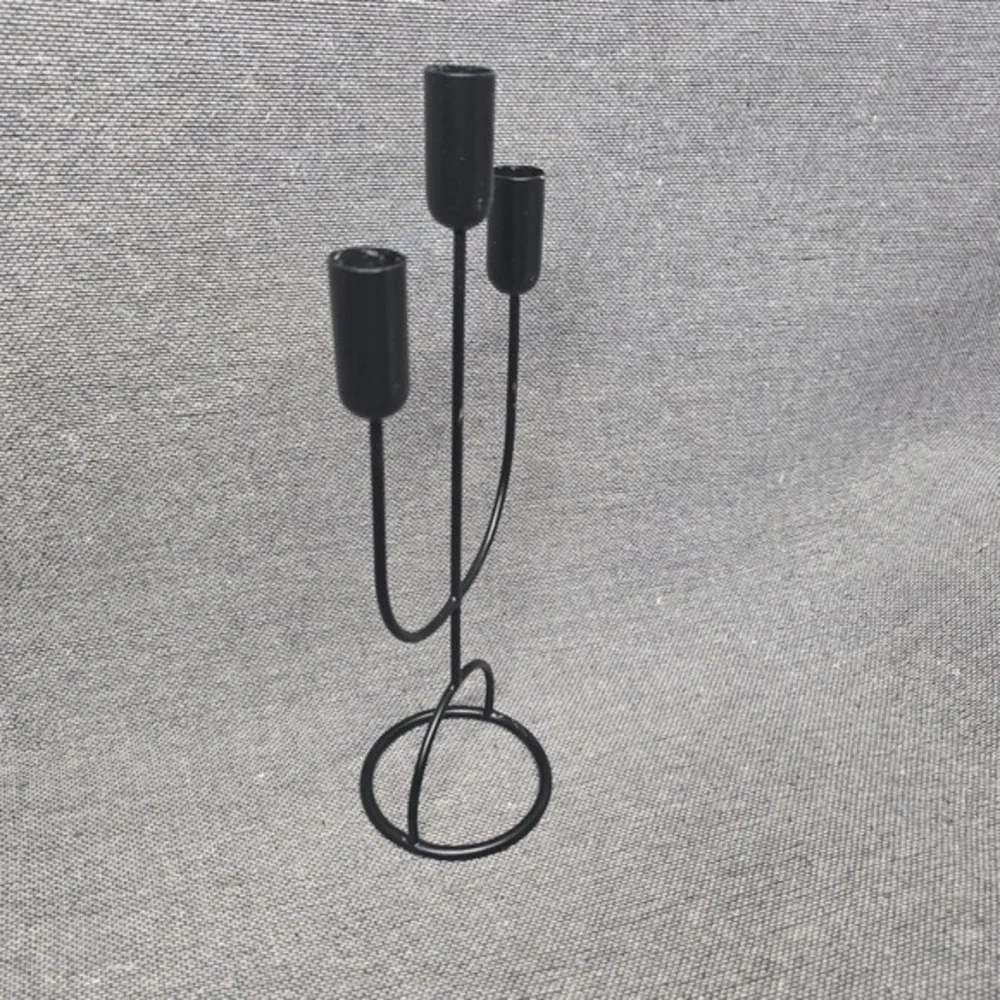 Modern Matte Black‎ Metal 3 Arm Candelabra Taper Candle Holder Minimalist Decor