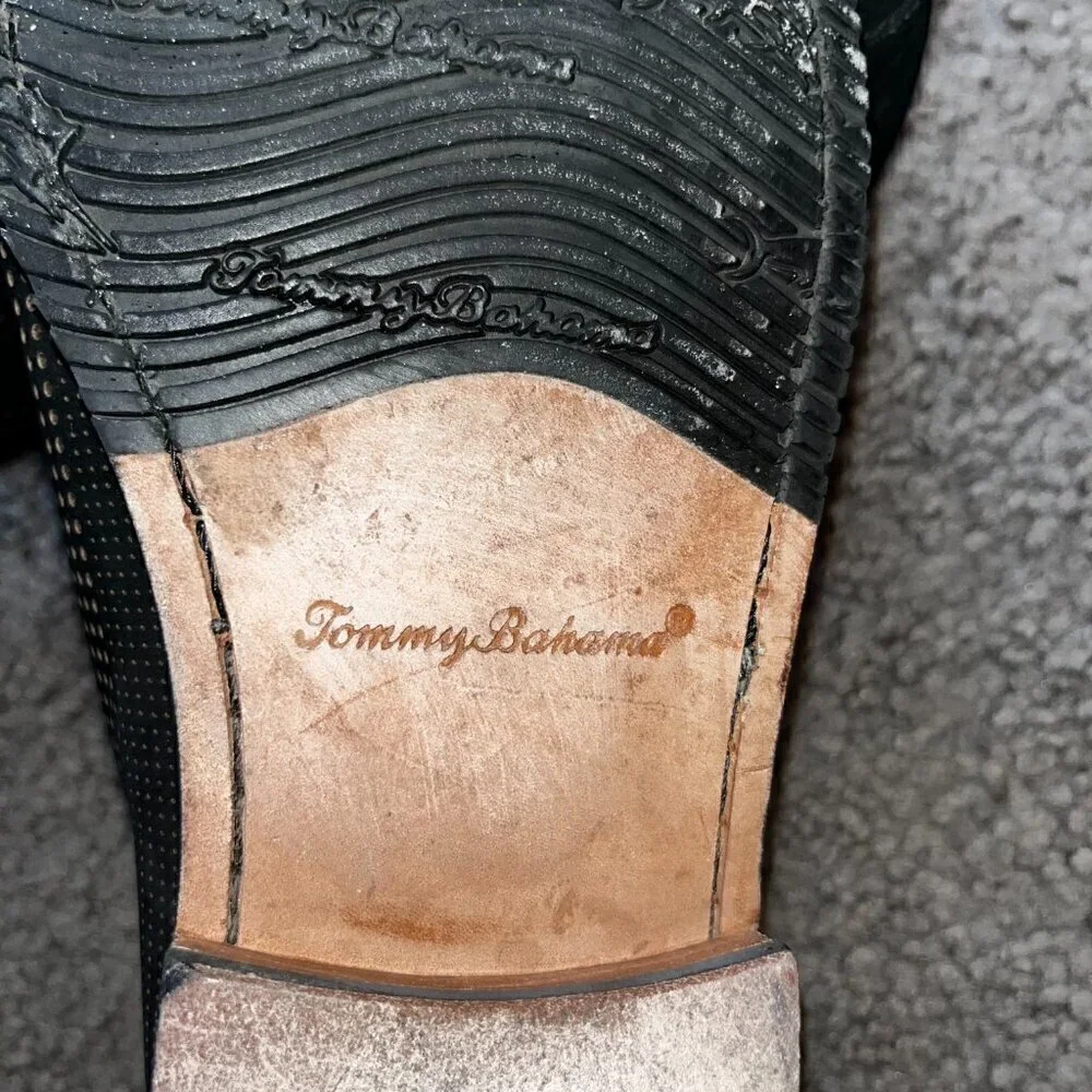 TOMMY BAHAMA Felton Loafer Nubuck Perforated Slip-On Shoes Black -Men's size 8.5