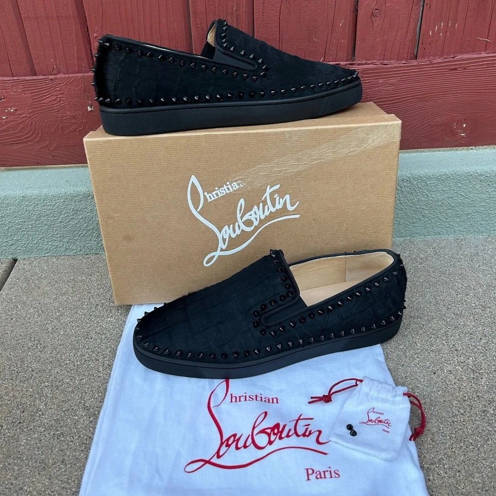 Christian Louboutin Men's Black Studded Slip-On Loafers