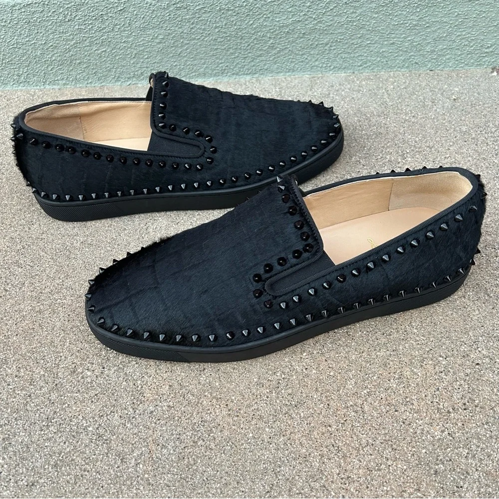 Christian Louboutin Men's Black Studded Slip-On Loafers