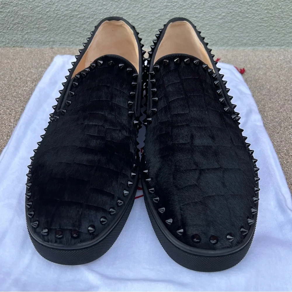 Christian Louboutin Men's Black Studded Slip-On Loafers