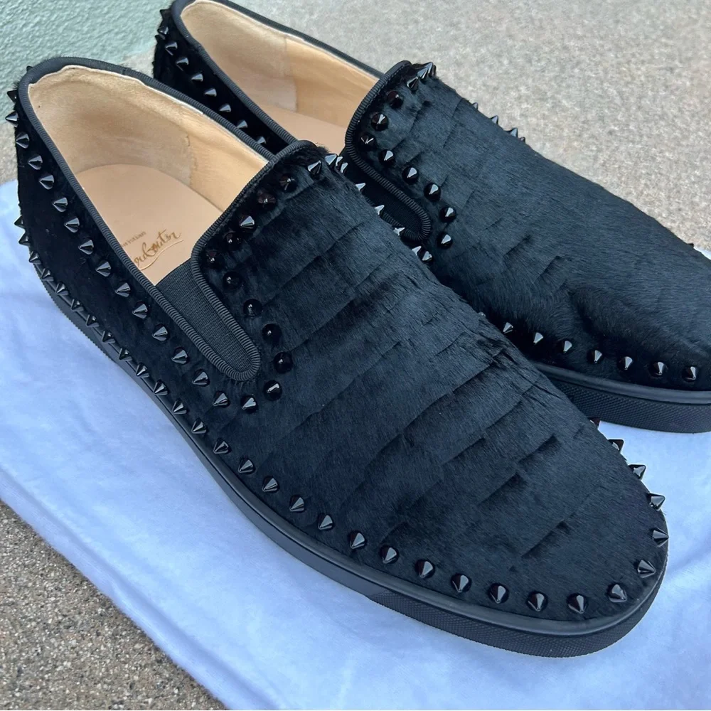 Christian Louboutin Men's Black Studded Slip-On Loafers