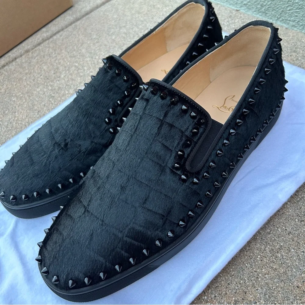 Christian Louboutin Men's Black Studded Slip-On Loafers