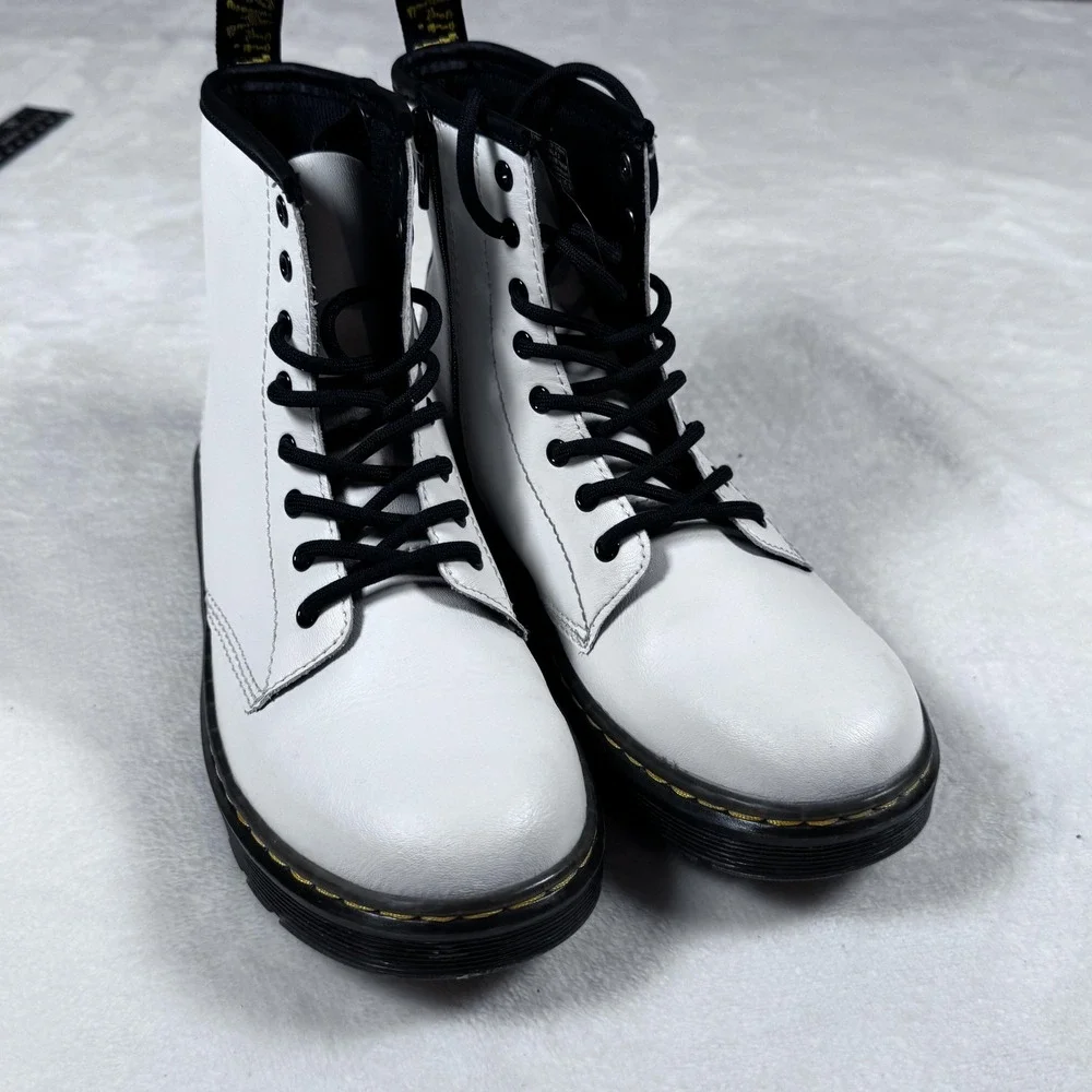 Dr Martens Zavala J Boots Girls Youth 4 Womens 5 White Leather Combat Side Zip