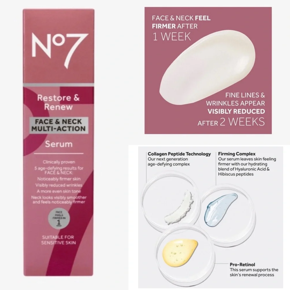 No 7 Restore and Renew face and neck multiaction Serum