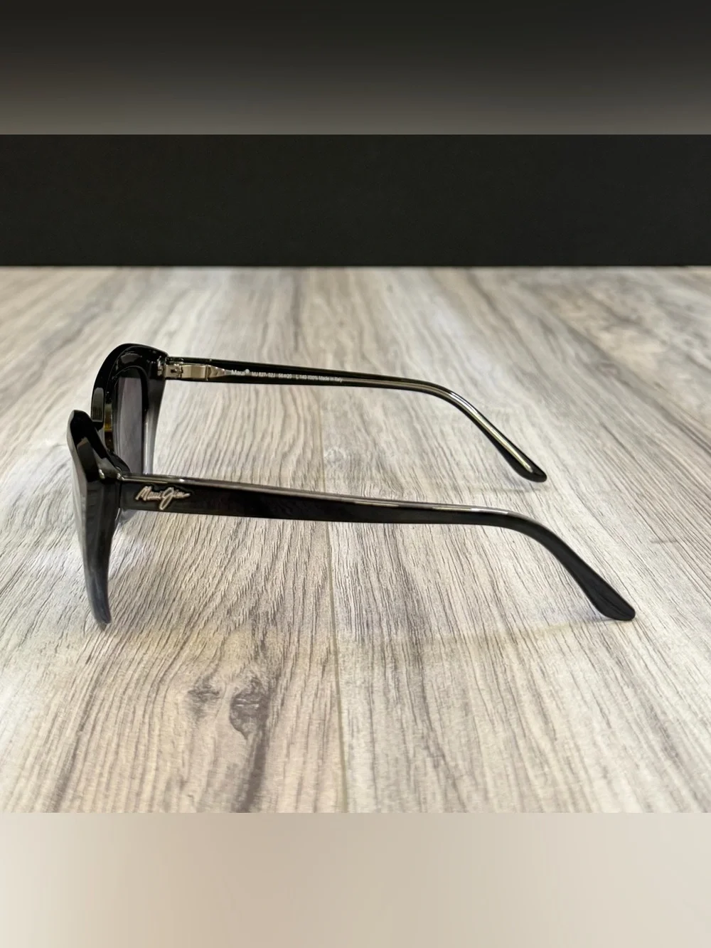 Maui Jim Lotus MJ827-02J Polarized Sunglasses Gloss Black Fade Cat Eye Italy