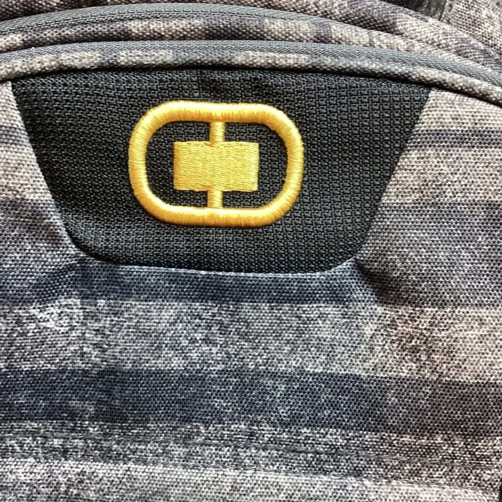 OGIO Backpack Grey Black Striped Yellow Accents School Travel Bag