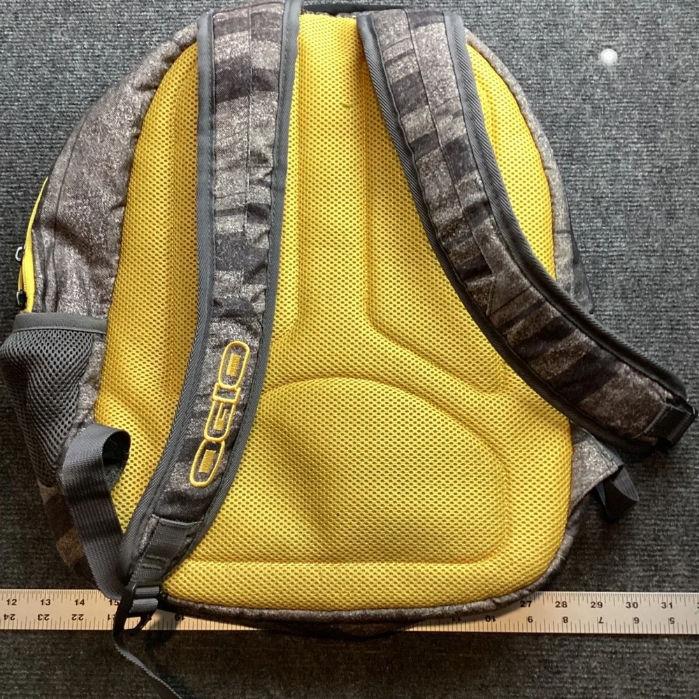 OGIO Backpack Grey Black Striped Yellow Accents School Travel Bag