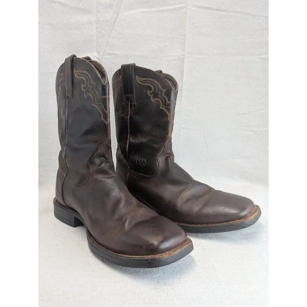 Western Cowboy Ranch Men 8.5D Ariat Brown Leather Square Toe Boots